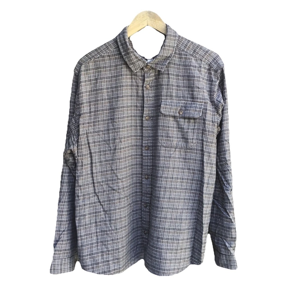 Patagonia Fjord Flannel Shirt Organic Cotton Plaid Brown Gray Men's XL